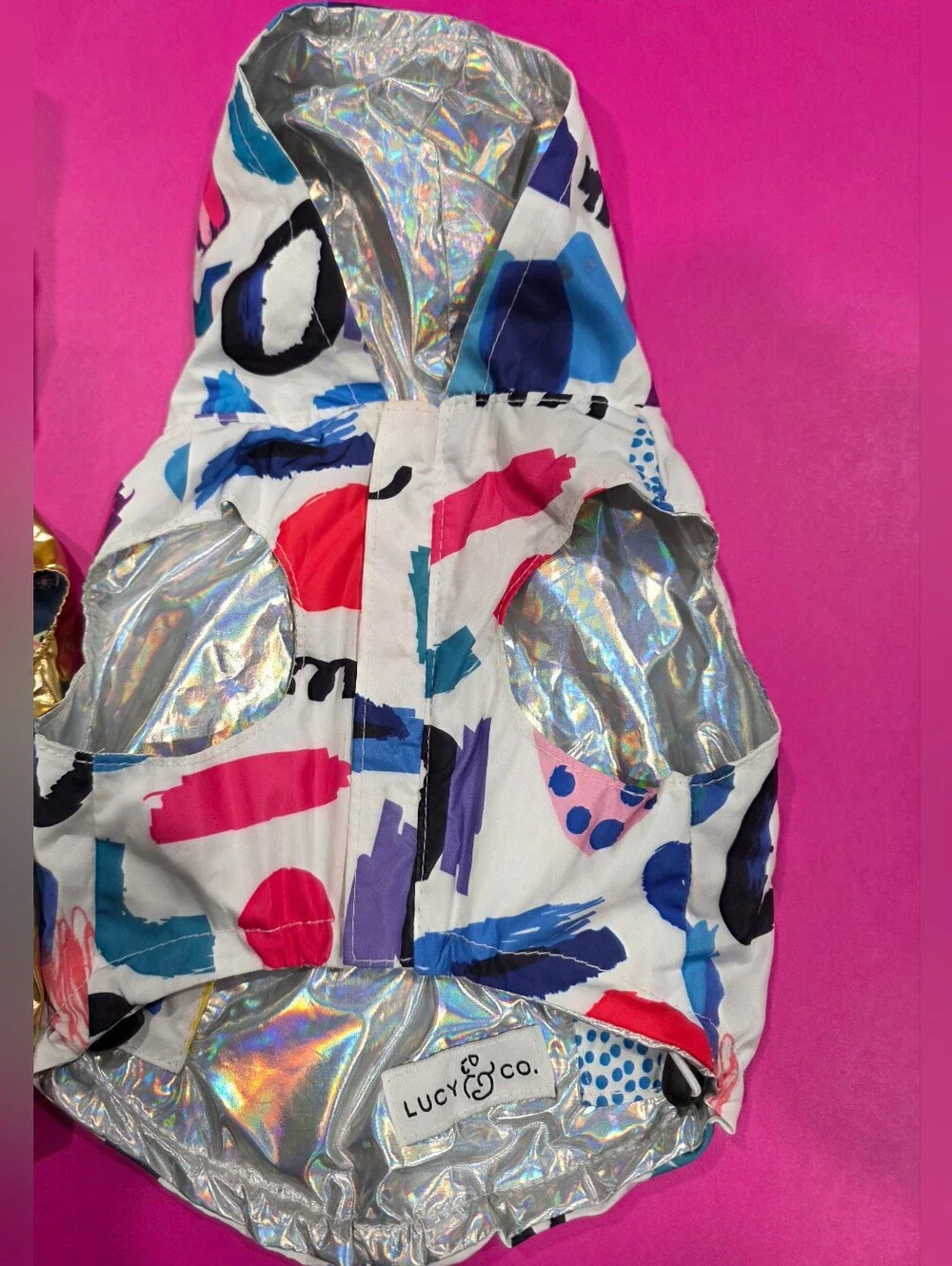 Lucy & Co. Metallic Gold and Multicolor 2 Dog Hooded Jackets